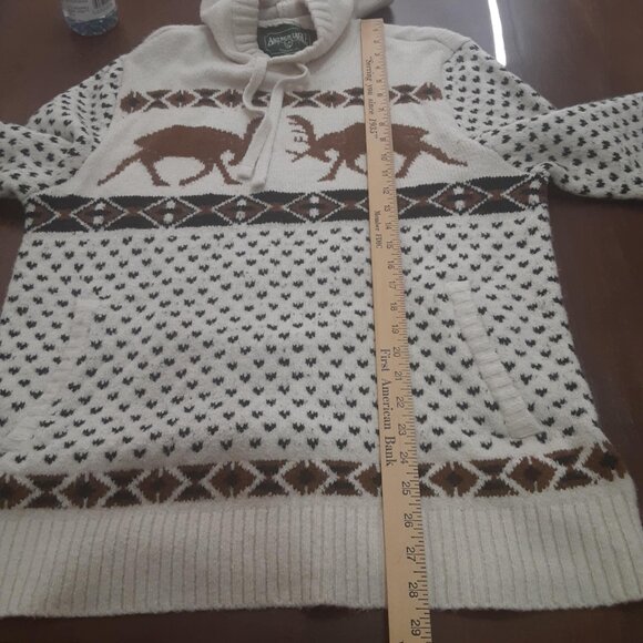 American Eagle Men's Large Fair Isle Sweater Hooded Pullover Elk Deer Moose - Picture 9 of 9